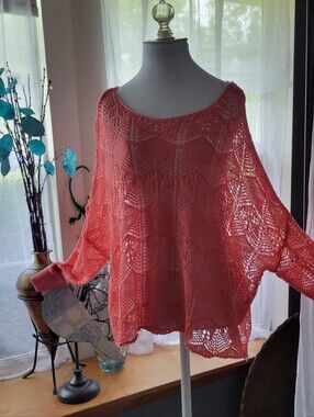 TWRHLL Coral Open-Knit Scoop Neck Sweater